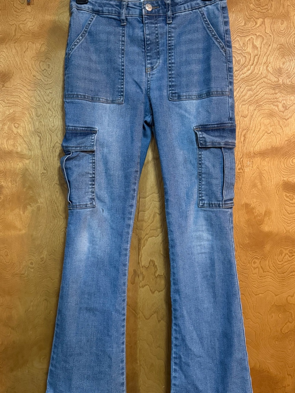Girls Blue Cargo Flare Jeans - Classic Denim